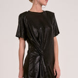 Elan Short Sleeve Mini Knotted Dress in Black