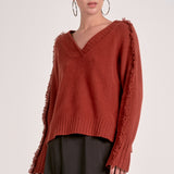 Elan Fray V-Neck Sweater in Rust