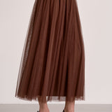 Elan Tulle Midi Skirt in Chocolate
