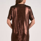 Elan Short Sleeve Mini Knotted Dress in Chocolate