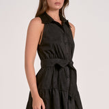 Elan Mini Halter Button-Down Dress in Black
