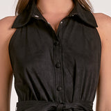 Elan Mini Halter Button-Down Dress in Black