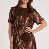Elan Short Sleeve Mini Knotted Dress in Chocolate