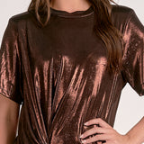 Elan Short Sleeve Mini Knotted Dress in Chocolate