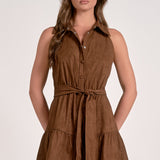 Elan Mini Halter Button-Down Dress in Chocolate