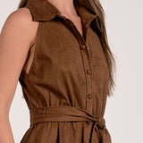 Elan Mini Halter Button-Down Dress in Chocolate