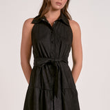 Elan Mini Halter Button-Down Dress in Black