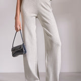 Elan Ribbed Knit Lounge Pants in Grey White