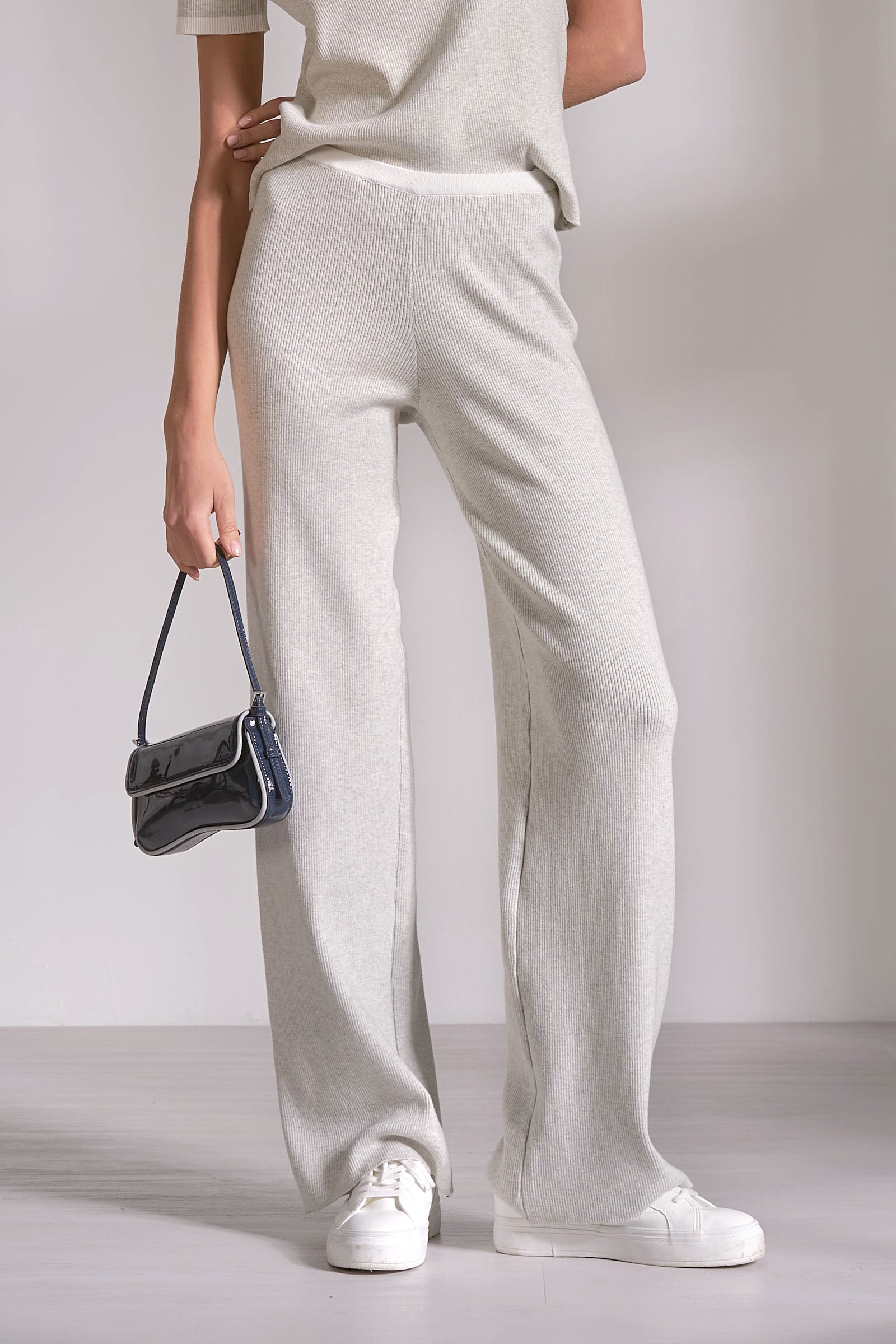 Elan Ribbed Knit Lounge Pants in Grey White