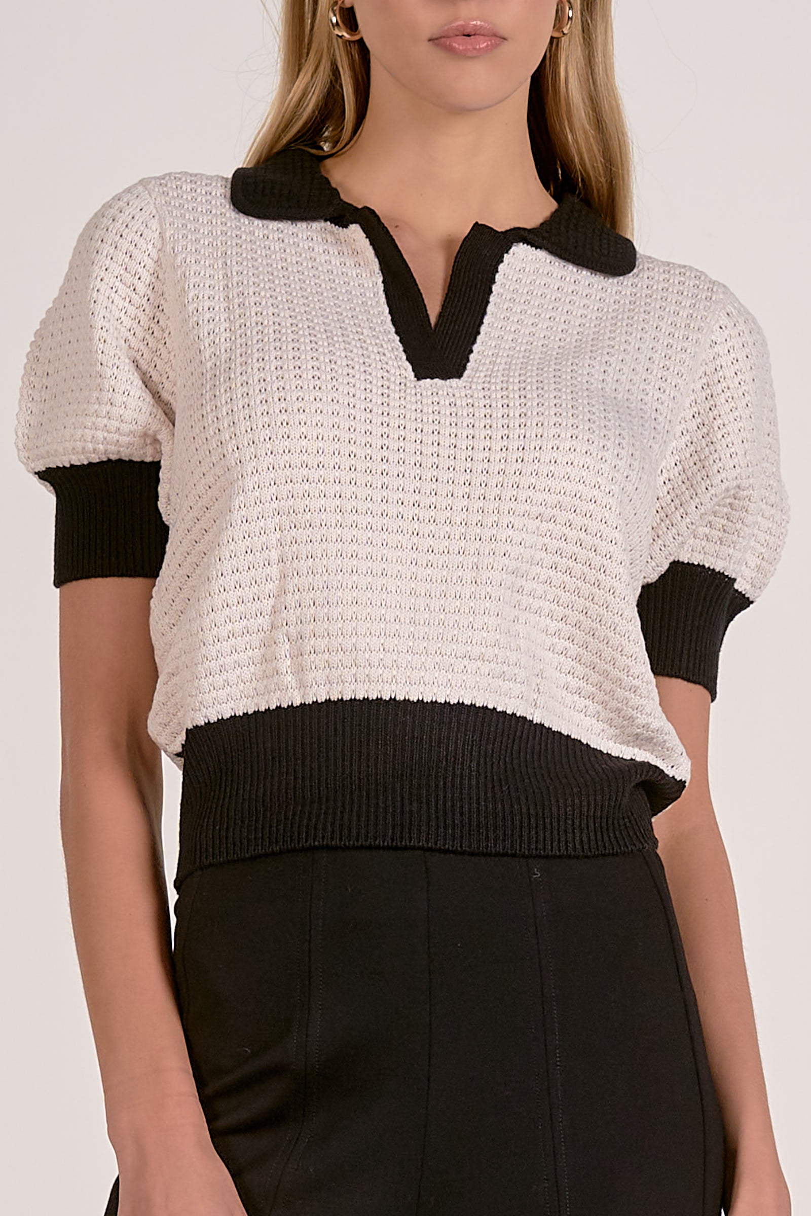 Elan Crochet Contrast Trim Top