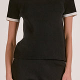 Elan Contrast Trim Short Sleeve Top in Black White