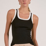 Elan Contrast Trim Tank Top in Black and White