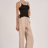 Elan Contrast Trim Tank Top in Black and White