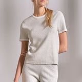 Elan Contrast Trim Short Sleeve Top in Grey White