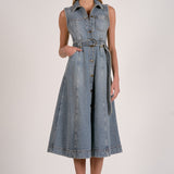Elan Sleeveless Button-Down Denim Midi Dress