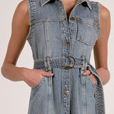Elan Sleeveless Button-Down Denim Midi Dress
