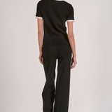 Elan Contrast Trim Short Sleeve Top in Black White