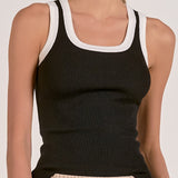 Elan Contrast Trim Tank Top in Black and White