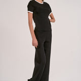 Elan Contrast Trim Short Sleeve Top in Black White