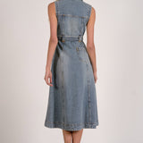 Elan Sleeveless Button-Down Denim Midi Dress