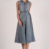 Elan Sleeveless Button-Down Denim Midi Dress