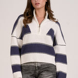 Elan Nielson Stripe Zip Collar Sweater