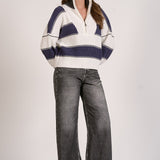 Elan Nielson Stripe Zip Collar Sweater