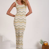 Elan Open Knit Chevron Sleeveless Maxi Dress