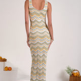Elan Open Knit Chevron Sleeveless Maxi Dress