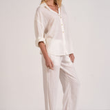 Elan Linen Long Sleeve Button-Up Top