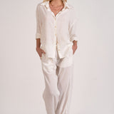 Elan Linen Long Sleeve Button-Up Top