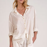 Elan Linen Long Sleeve Button-Up Top