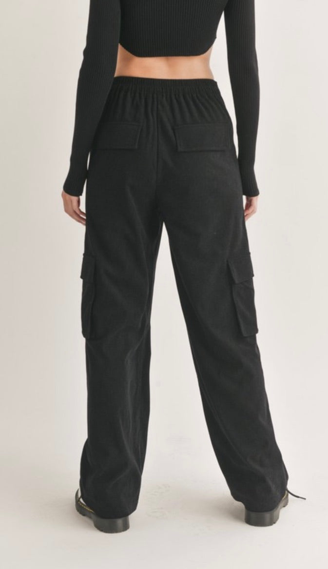 Corduroy Cargo Pants in Black