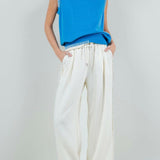 Wide Drawstring Fringe Pants in Ivory