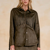 Elan Faux Leather Fringe Jacket