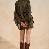 Elan Faux Leather Fringe Jacket