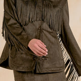 Elan Faux Leather Fringe Jacket