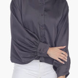 Dolman Balloon Sleeve Satin Button-up Blouse