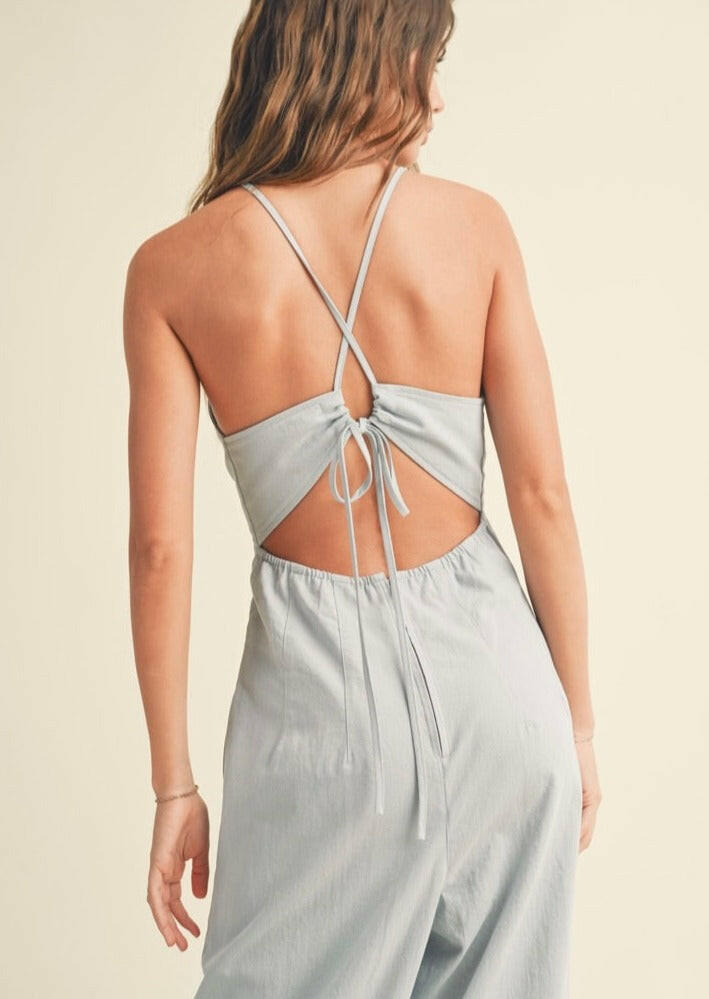 Washed Cotton Jumpsuit in Light Denim