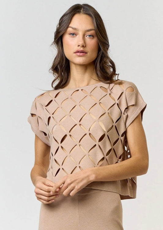 Cut Out Detail Sweater Top in Taupe