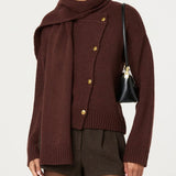 ASTR The Label Jackeline Asymmetrical Scarf Cardigan in Wine