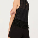 ASTR The Label Etheos Metallic Feather Trim Top