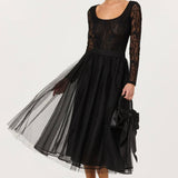 ASTR the Label Lela Polka Dot Layered Midi Skirt