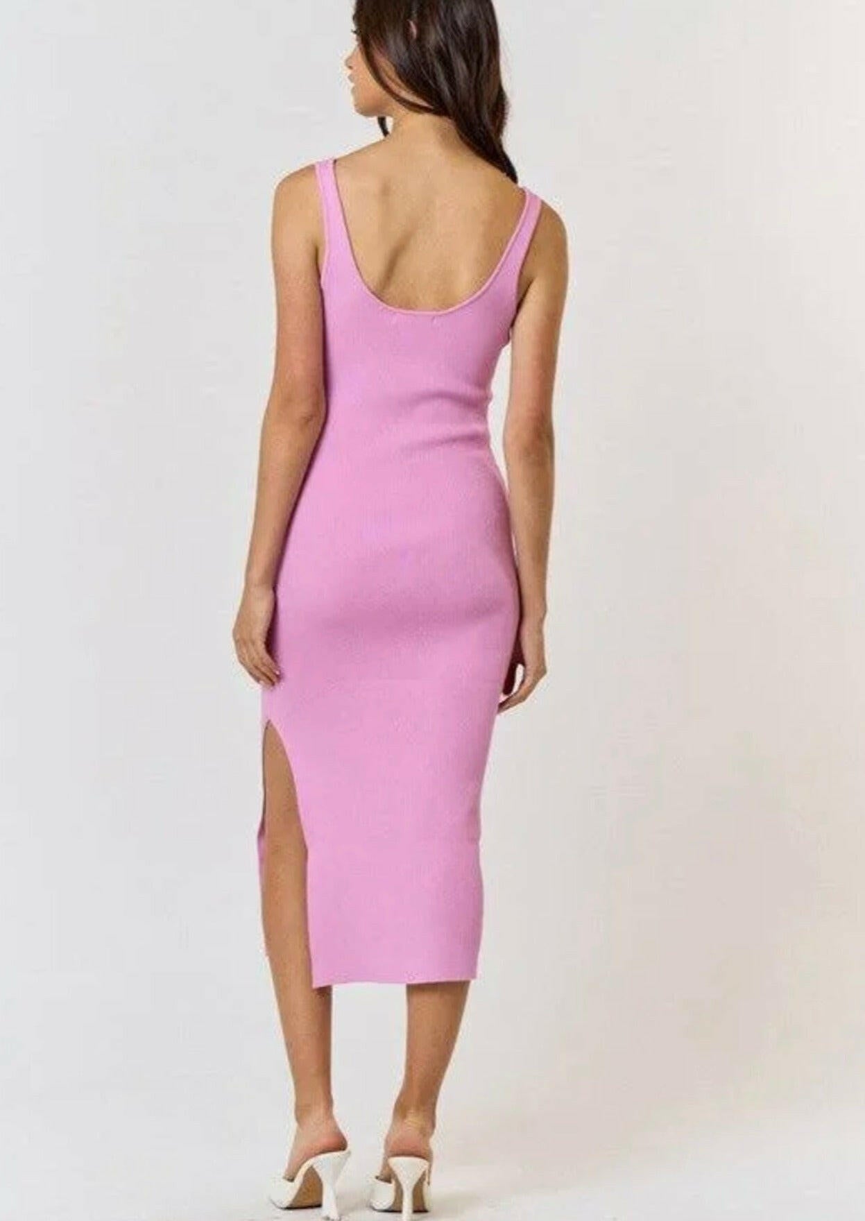 Rosette Ribbed Kit Sweater Midi Dress in Candy Pink