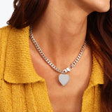Melinda Maria Julian XL Heart Cuban Chain Necklace in Silver