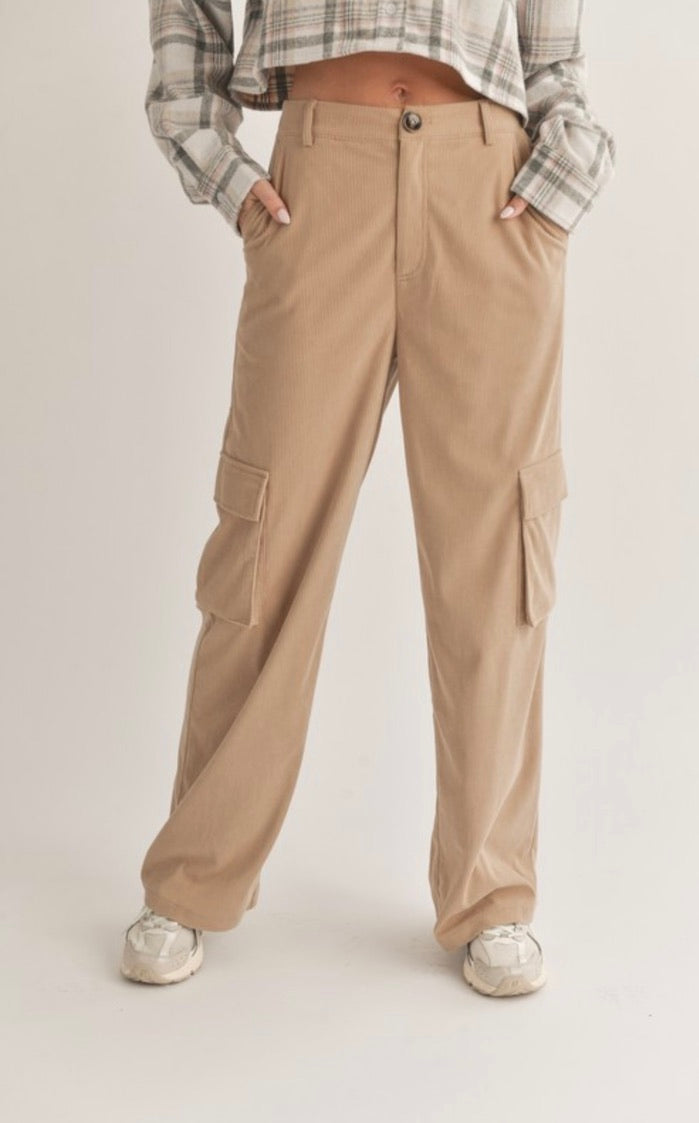 Corduroy Cargo Pants in Taupe