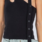 Asymmetrical Tank Top with Side Button Detail in Black