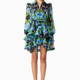 Briony Long Sleeve Mini Dress in Black Floral