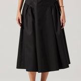 Laila Ruched Detail Midi Skirt in Black