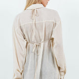 Button-up Sheer Blouse with Bikini Top in Ivory/Camel